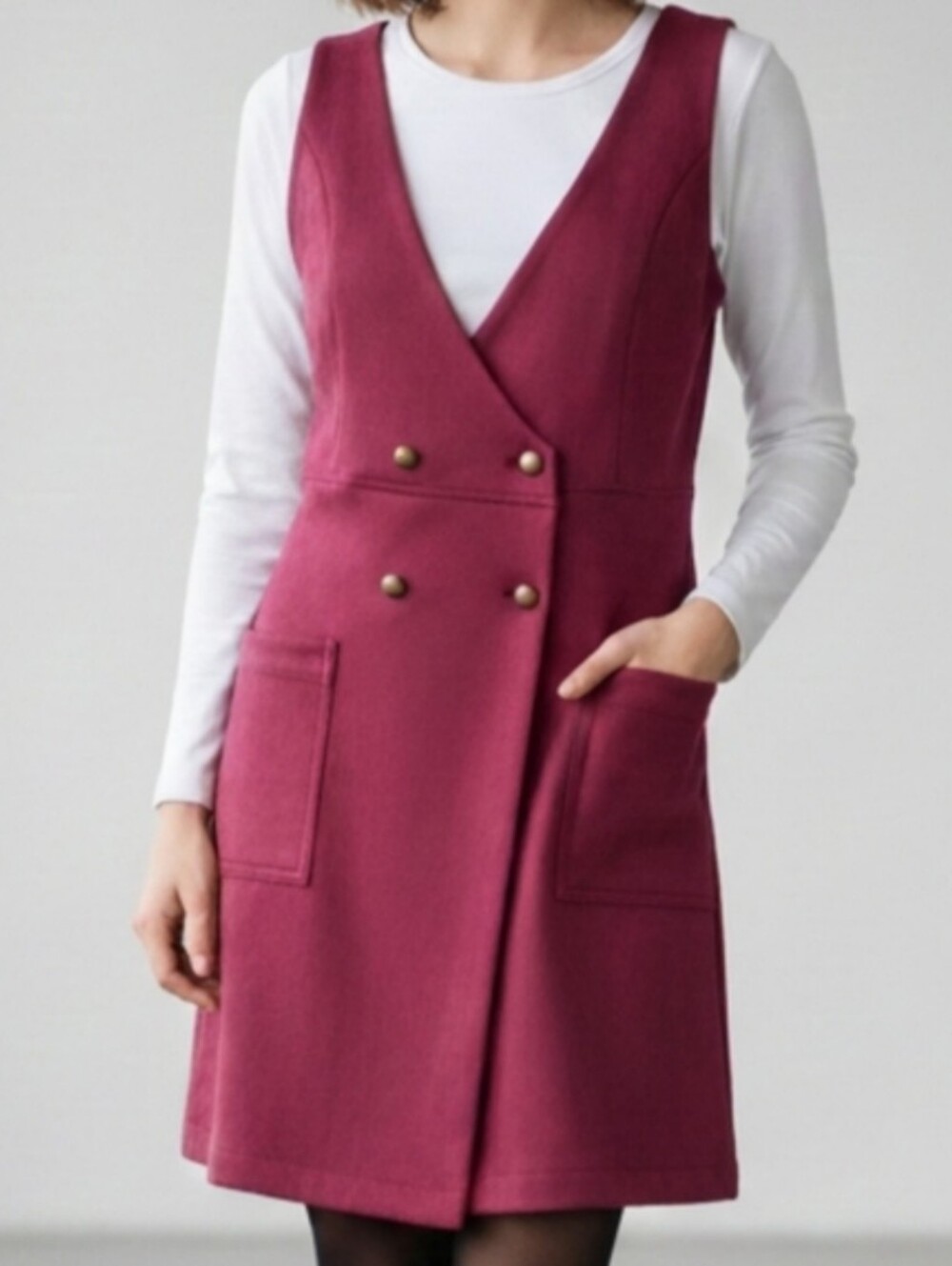 Forever 21 Burgundy Double-Breasted V-Neck Pinafore Mini Dress